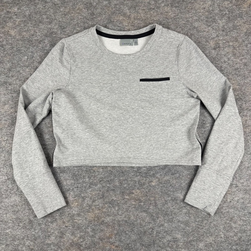 Athleta Sentry Sweatshirt Cropped Crew Neck Gray Womens Medium M‎